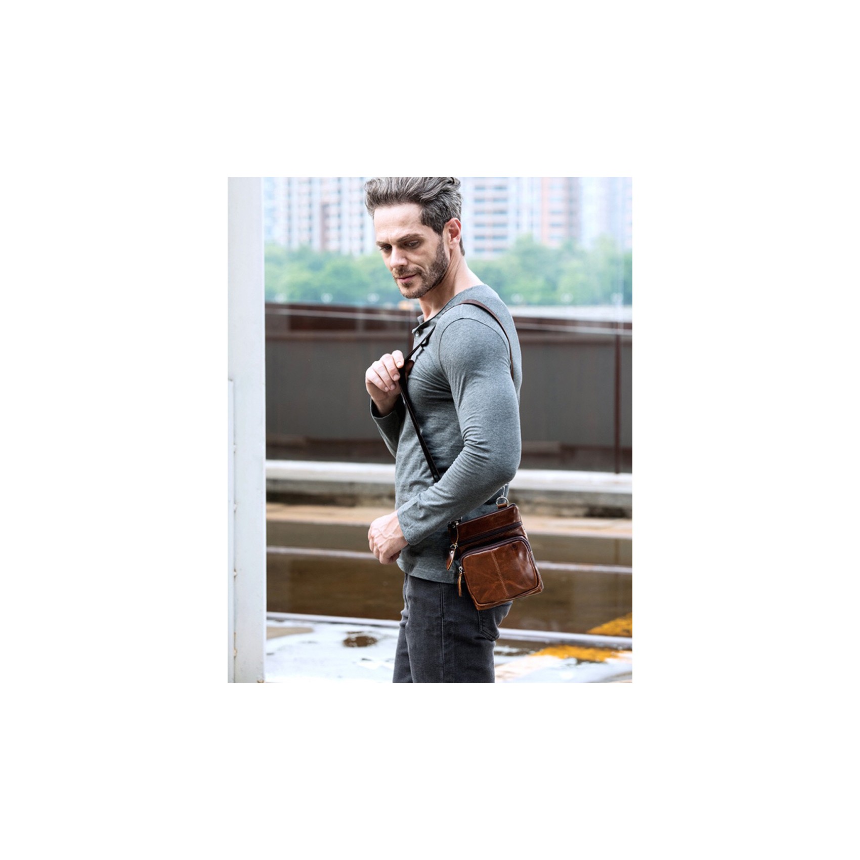 Чоловіча шкіряна сумка-барсетка Wilson через плече коричнева