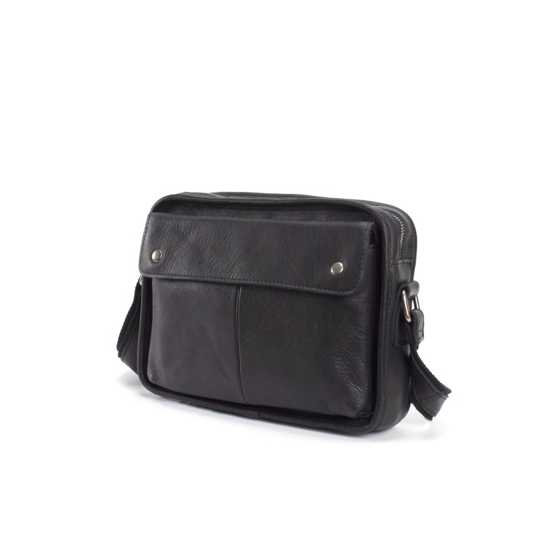 Чоловіча шкіряна сумка Brandon через плече чорна - 2 фото