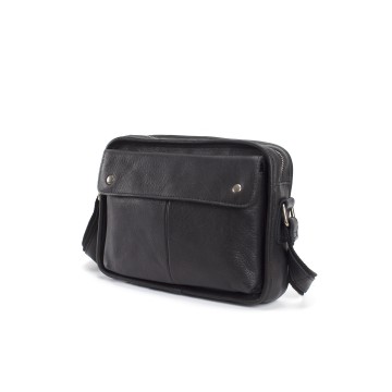 Чоловіча шкіряна сумка Brandon через плече чорна фото