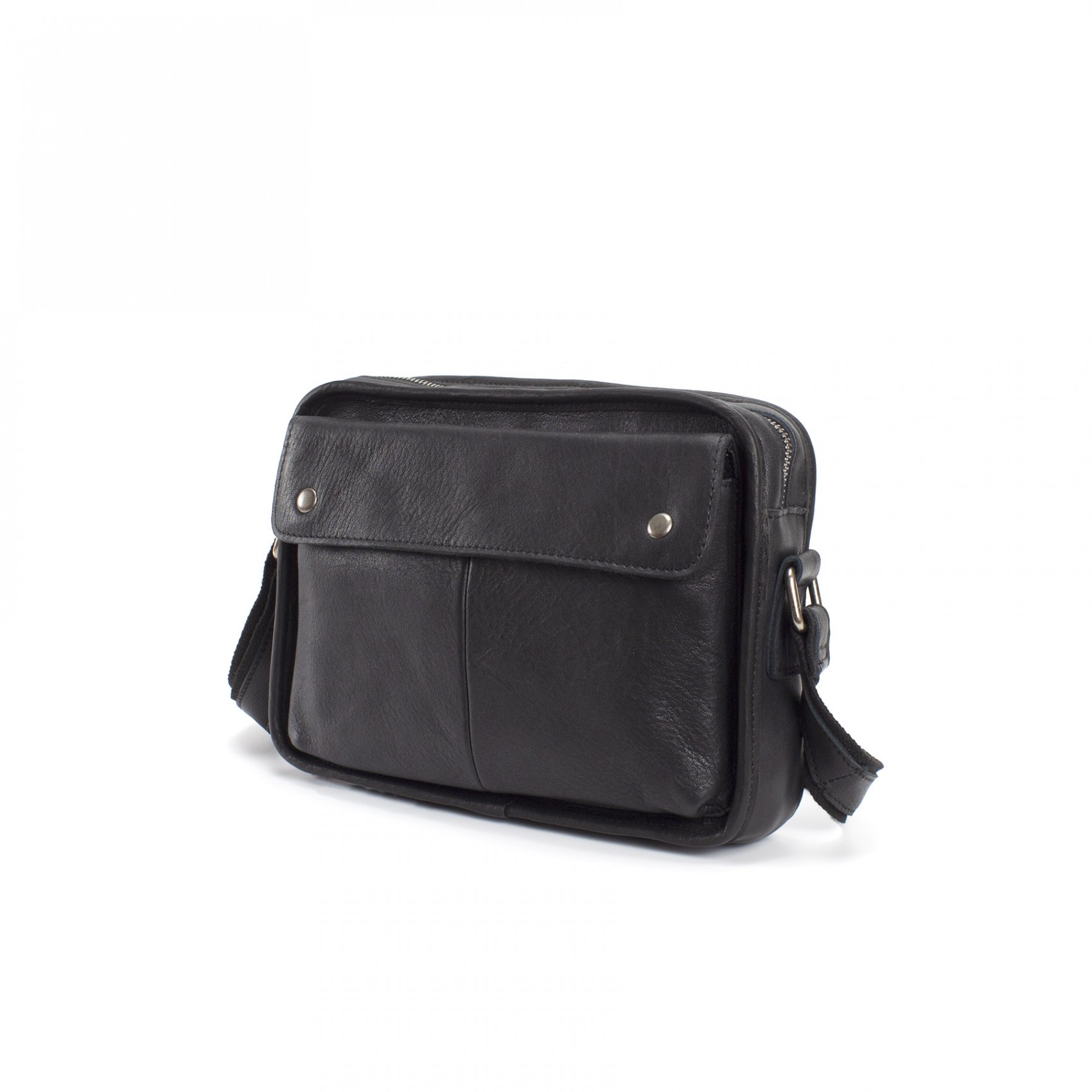 Чоловіча шкіряна сумка Brandon через плече чорна