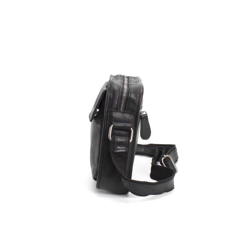 Чоловіча шкіряна сумка Brandon через плече чорна - 3 фото