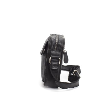 Чоловіча шкіряна сумка Brandon через плече чорна фото