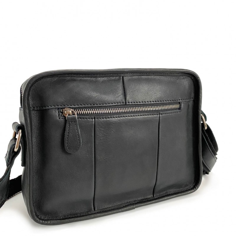 Мужская кожаная сумка Brandon через плечо черная - 6 фото