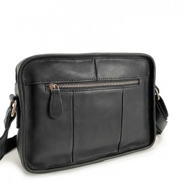 Чоловіча шкіряна сумка Brandon через плече чорна фото
