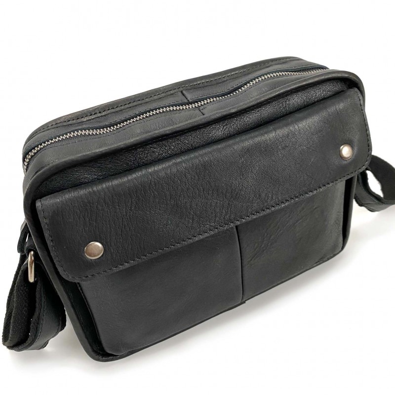 Чоловіча шкіряна сумка Brandon через плече чорна - 7 фото