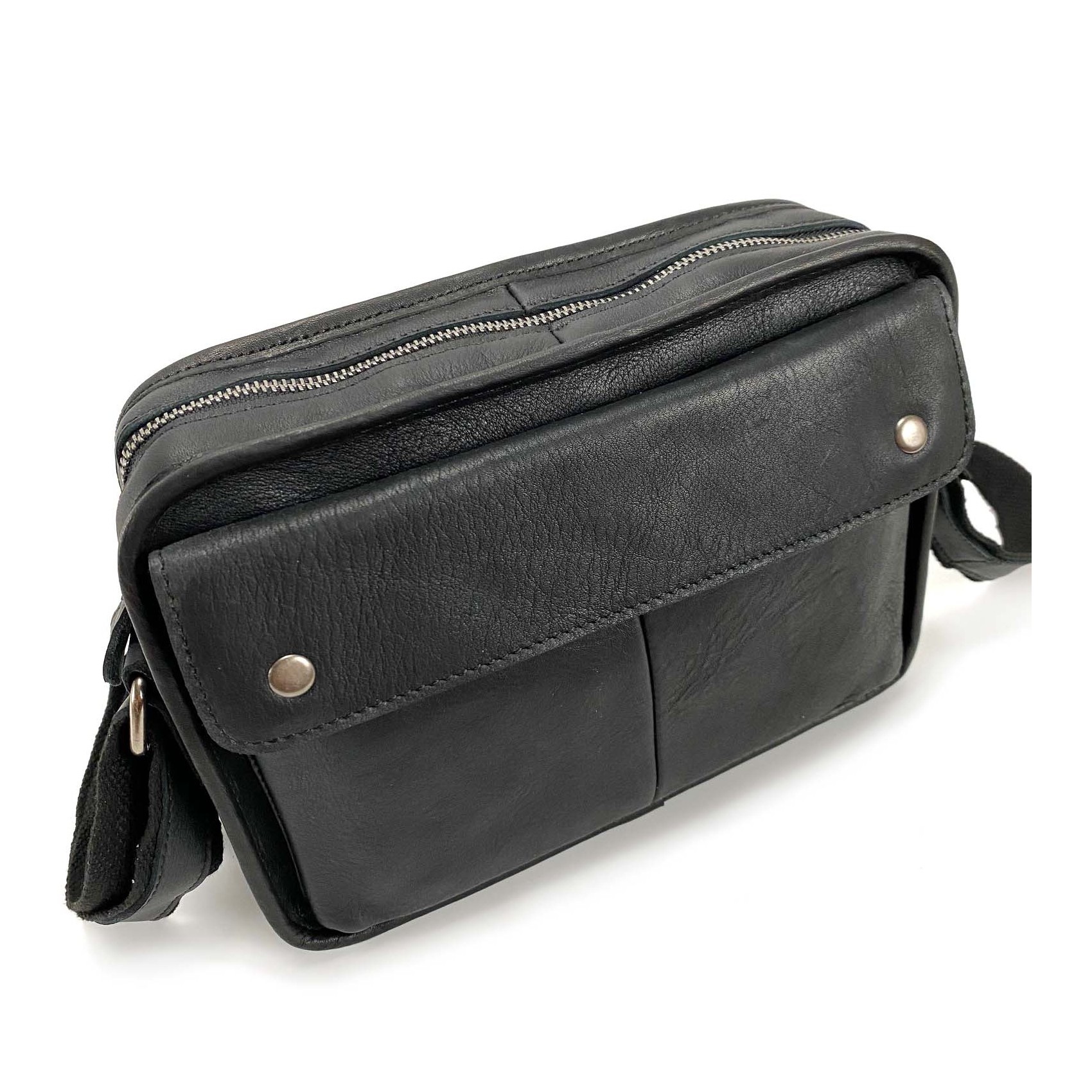 Мужская кожаная сумка Brandon через плечо черная