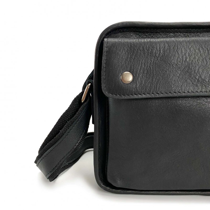 Чоловіча шкіряна сумка Brandon через плече чорна - 8 фото