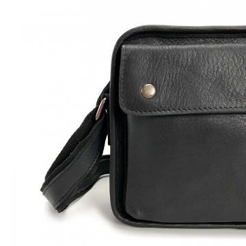 Мужская кожаная сумка Brandon через плечо черная фото