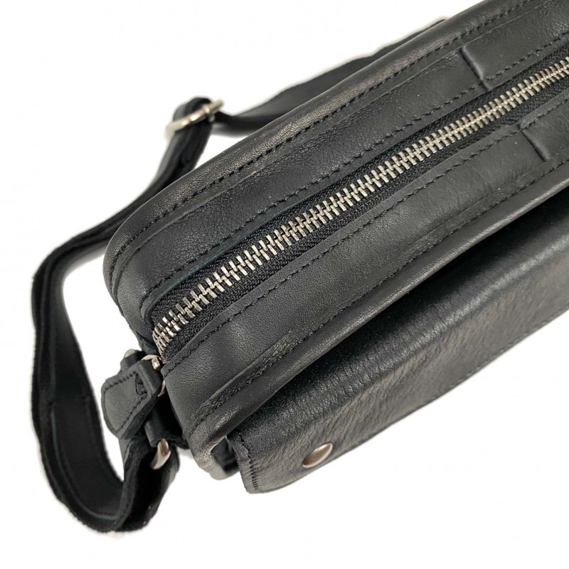 Мужская кожаная сумка Brandon через плечо черная - 9 фото