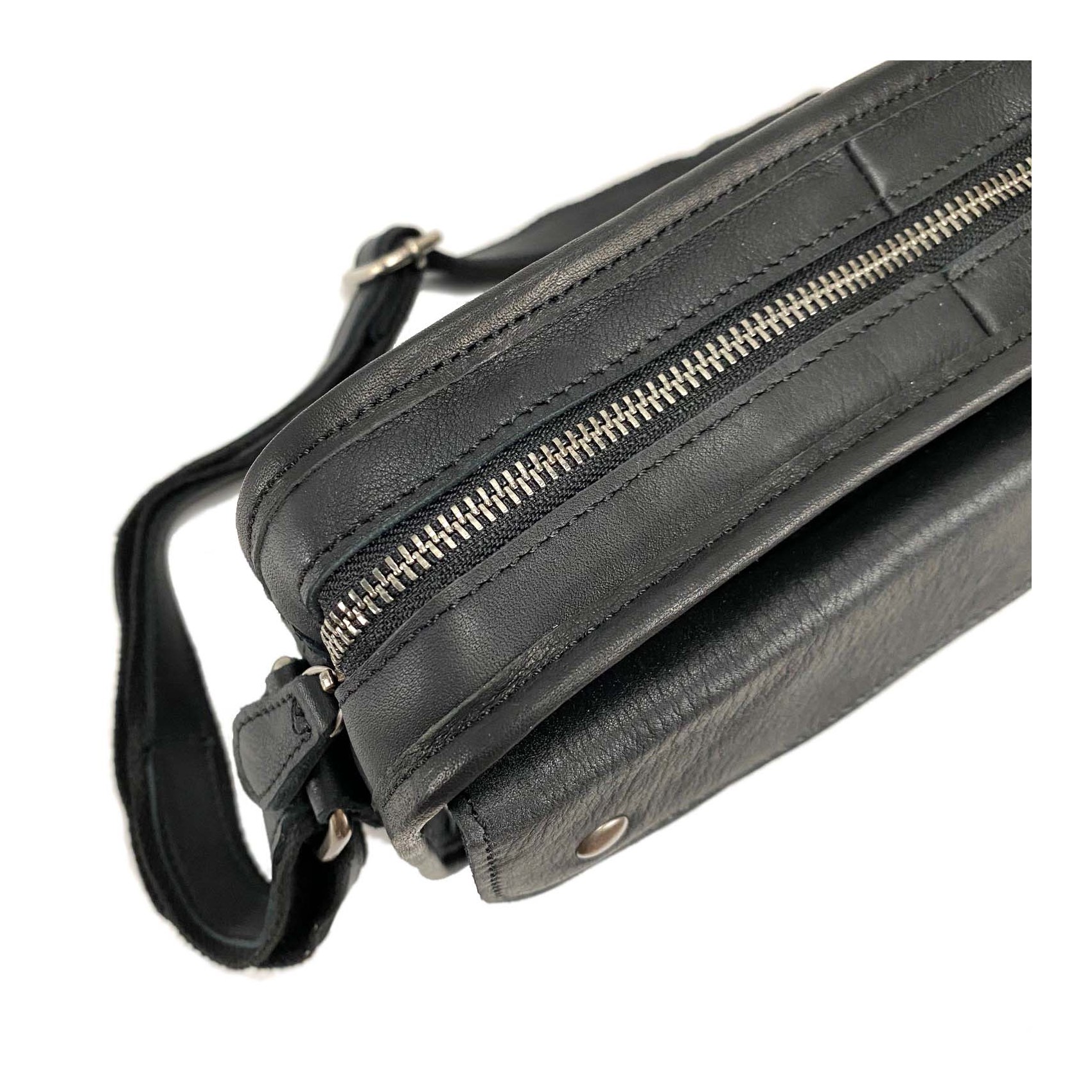 Чоловіча шкіряна сумка Brandon через плече чорна