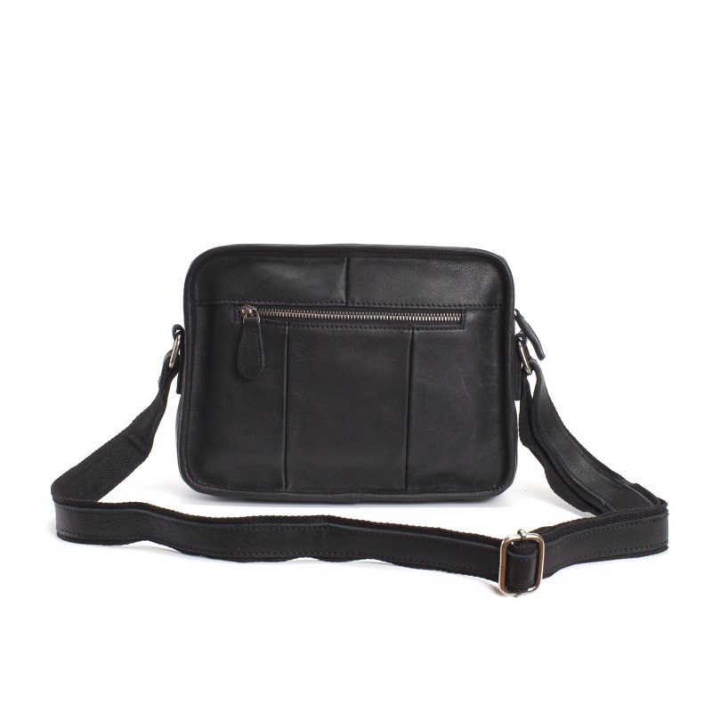 Мужская кожаная сумка Brandon через плечо черная - 11 фото