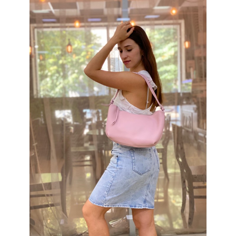 Жіноча шкіряна сумка хобо Monica рожева пудра - 2 фото