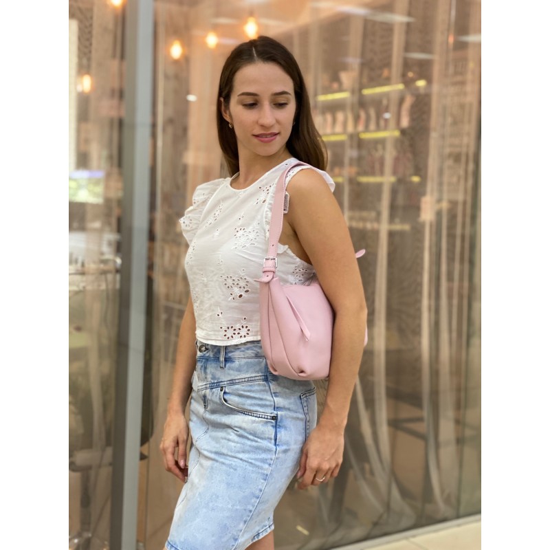 Жіноча шкіряна сумка хобо Monica рожева пудра - 4 фото