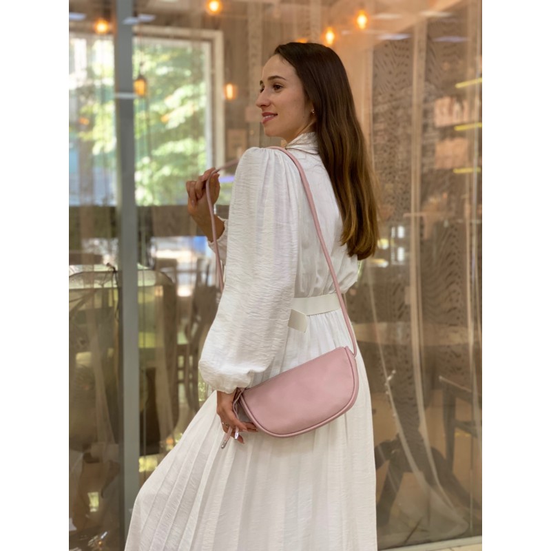 Женская кожаная сумка Rebecca розовая пудра - 2 фото