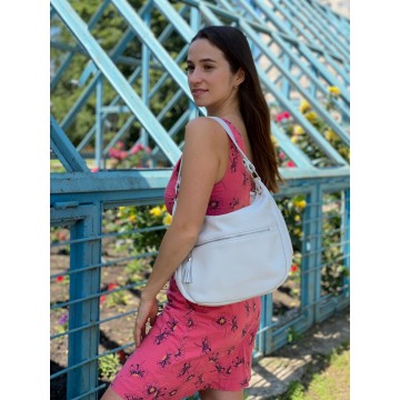 Женская кожаная сумка хобо Linda белая фото