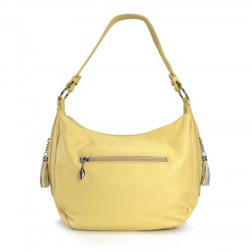 Женская кожаная сумка хобо Linda желтая фото