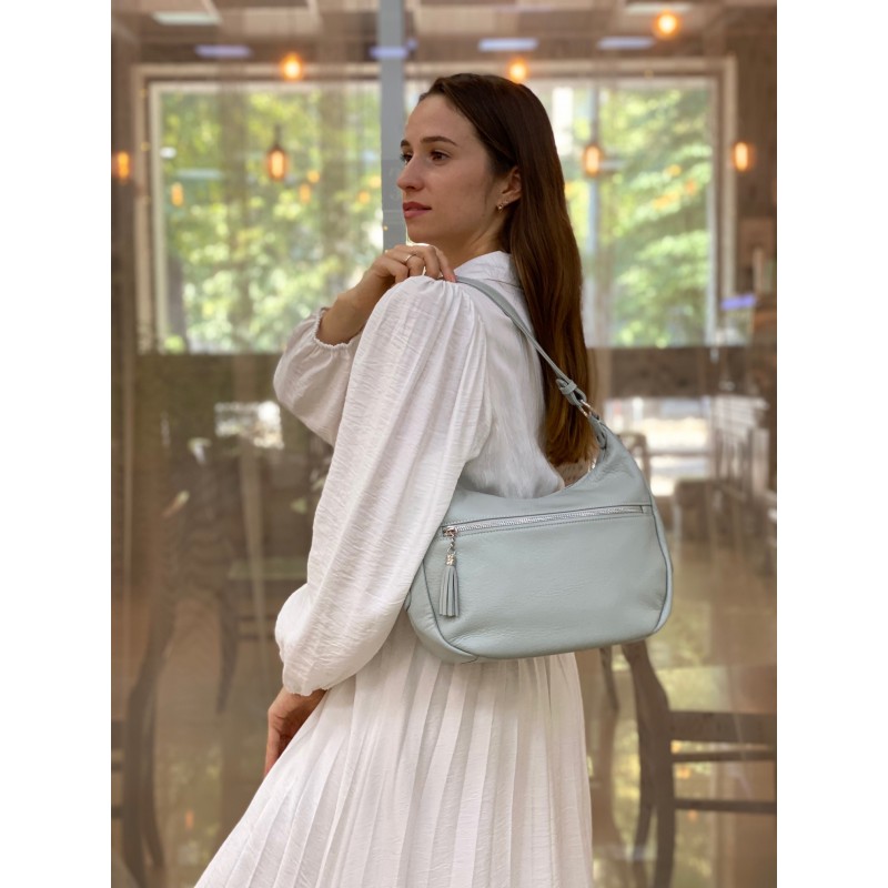 Женская кожаная сумка хобо Linda мятная - 3 фото