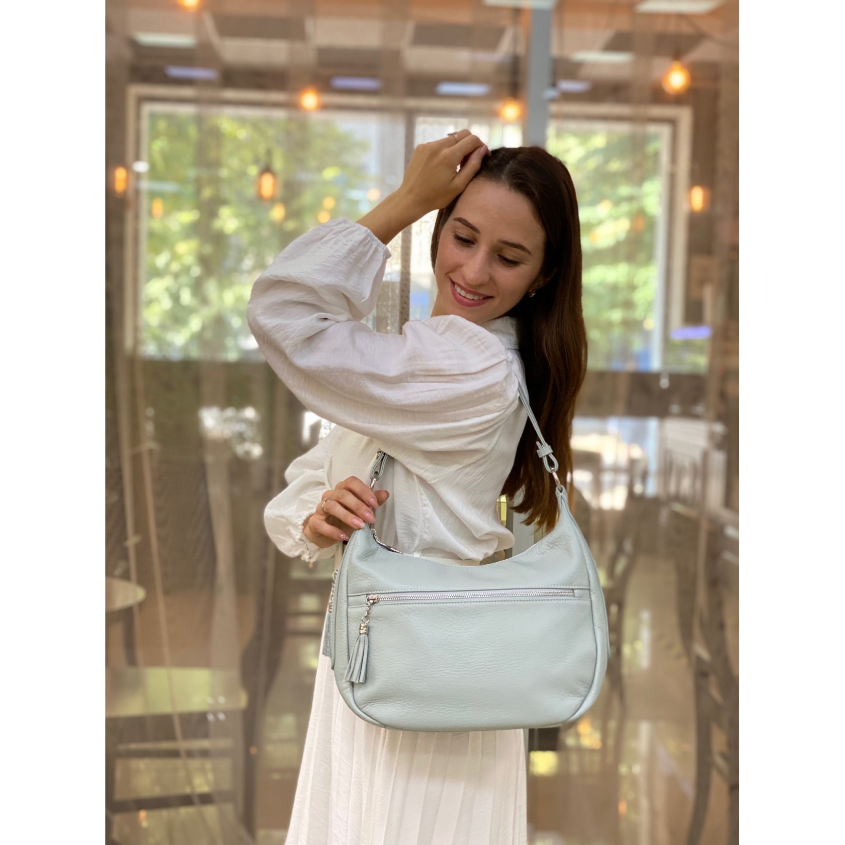 Жіноча шкіряна сумка хобо Linda м'ятна