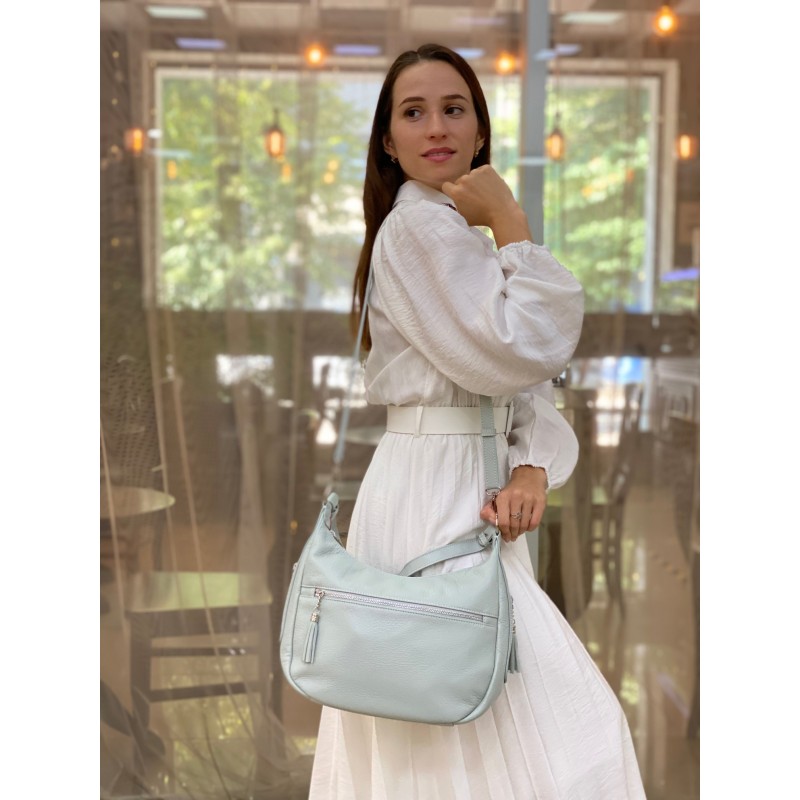 Жіноча шкіряна сумка хобо Linda м'ятна - 5 фото