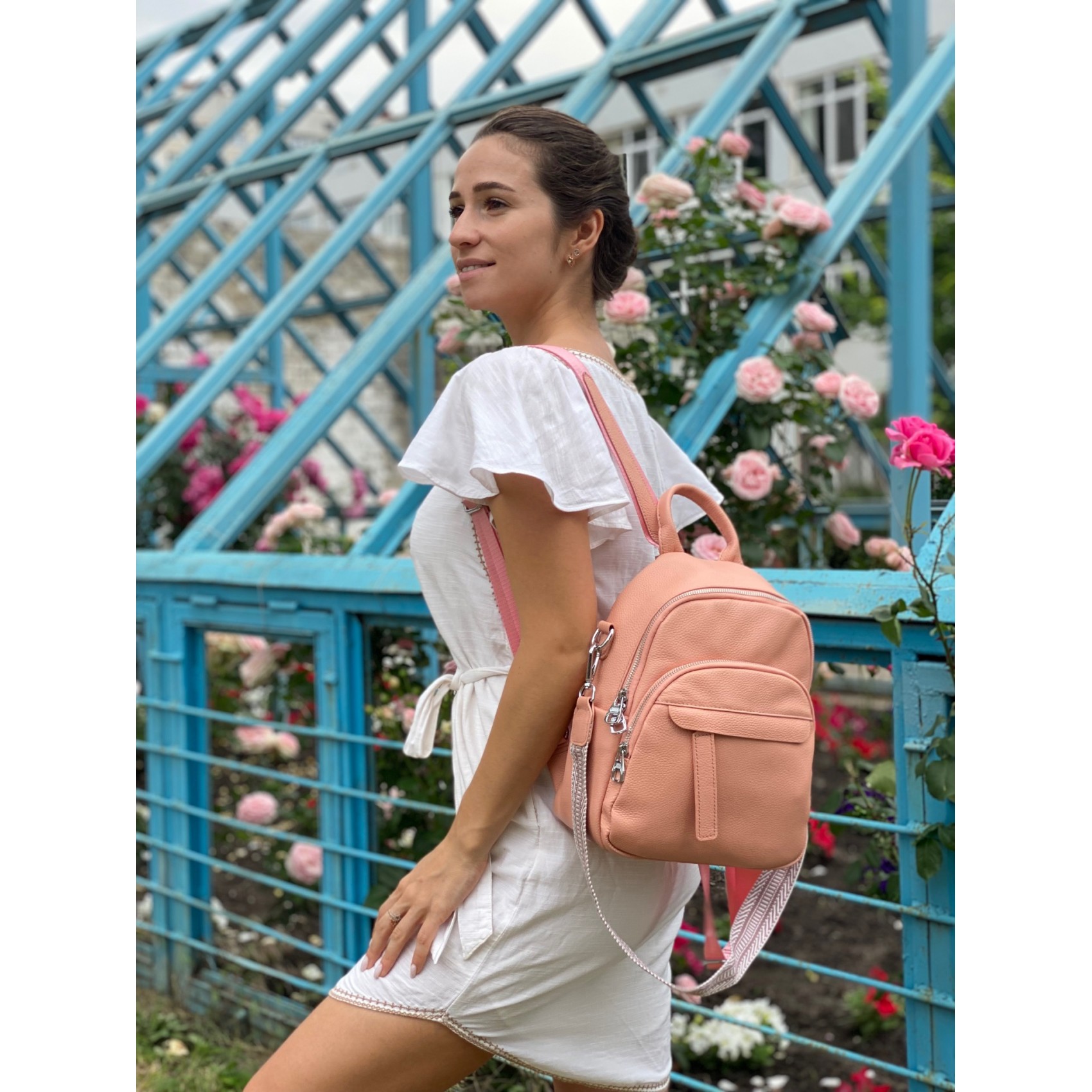 Жіночий рюкзак Jessica шкіряний персиковий