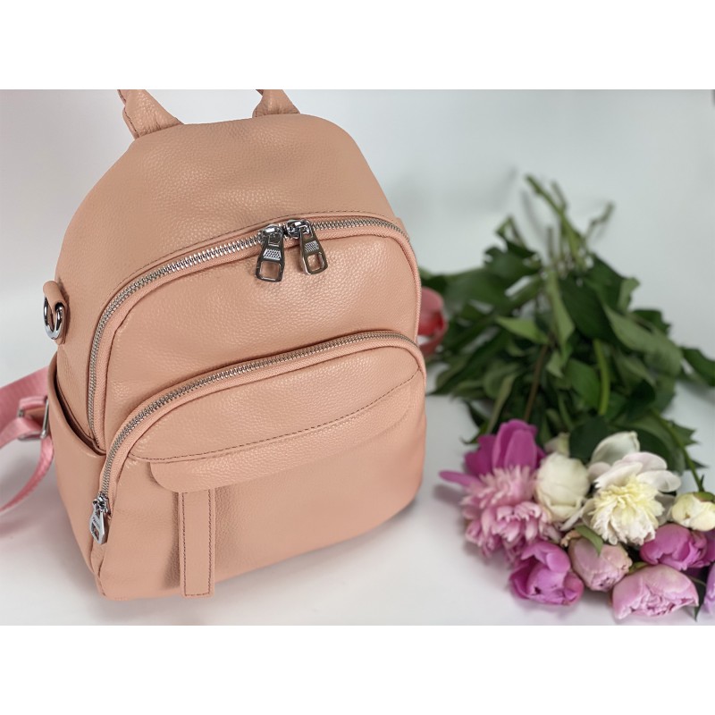 Женский рюкзак Jessica кожаный персиковый - 8 фото