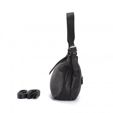 Женская кожаная сумка хобо Monica черная фото