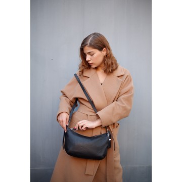 Жіноча шкіряна сумка хобо Monica чорна фото