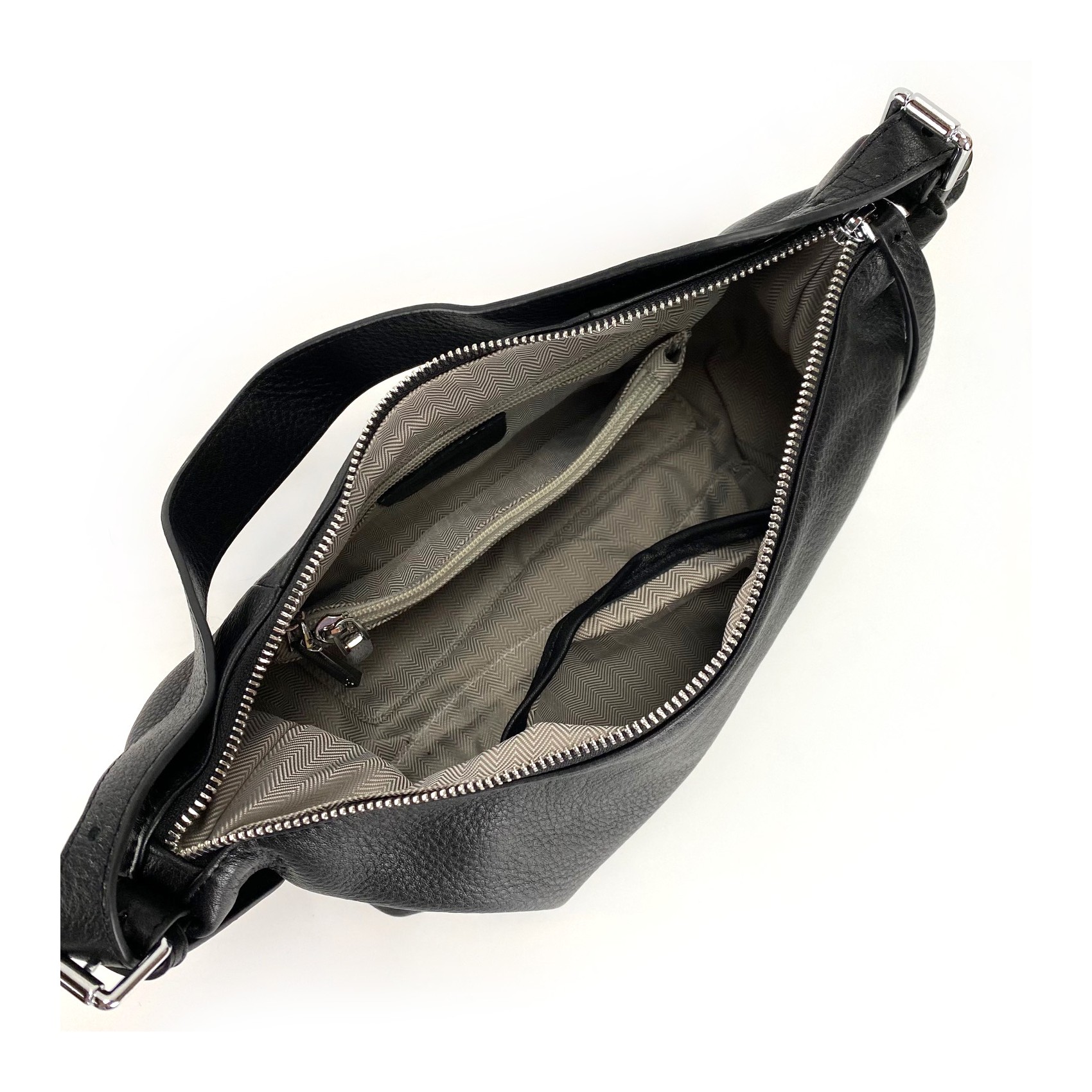 Женская кожаная сумка хобо Monica черная