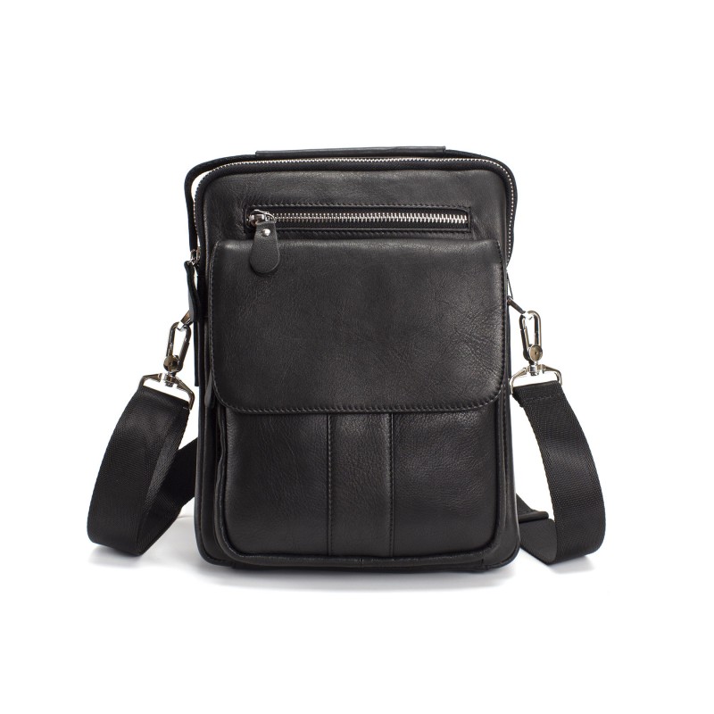 Чоловіча шкіряна сумка Louis через плече чорна - 1 фото