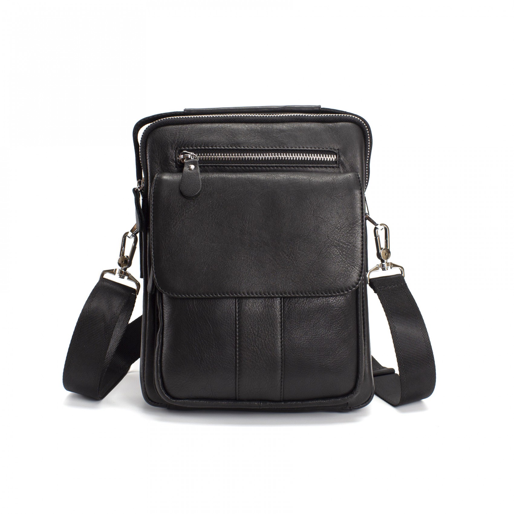 Чоловіча шкіряна сумка Louis через плече чорна