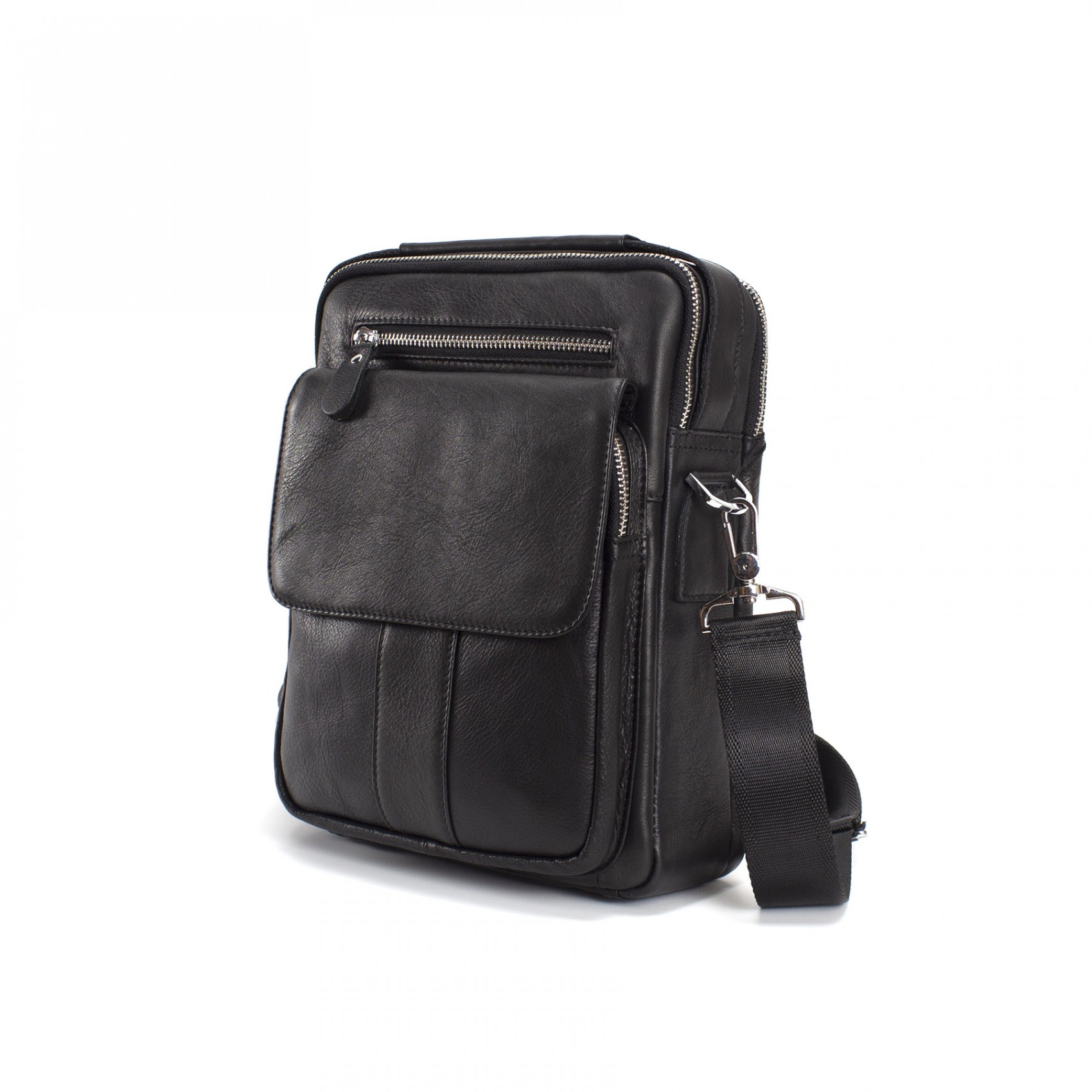 Чоловіча шкіряна сумка Louis через плече чорна