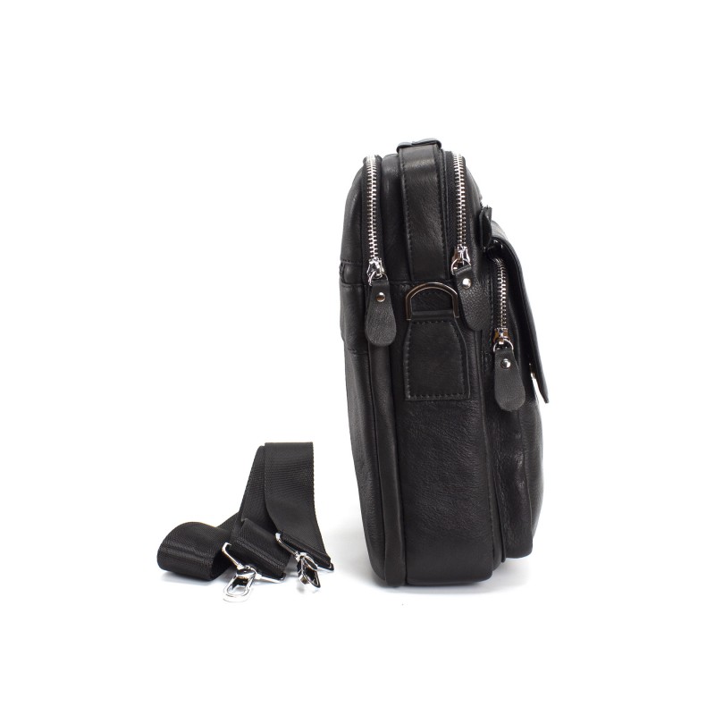 Мужская кожаная сумка Louis через плечо черная - 6 фото