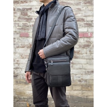 Мужская кожаная сумка Louis через плечо черная фото