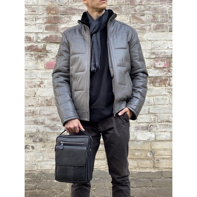 Мужская кожаная сумка Louis через плечо черная - 3 фото