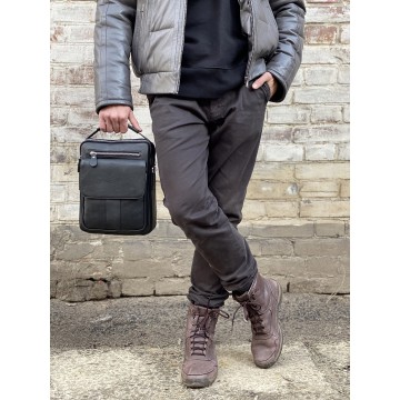 Чоловіча шкіряна сумка Louis через плече чорна фото