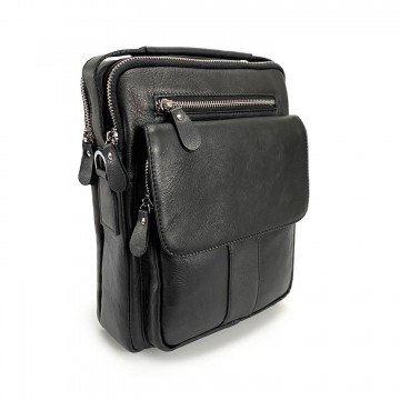 Чоловіча шкіряна сумка Louis через плече чорна фото