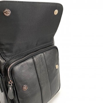 Чоловіча шкіряна сумка Louis через плече чорна фото