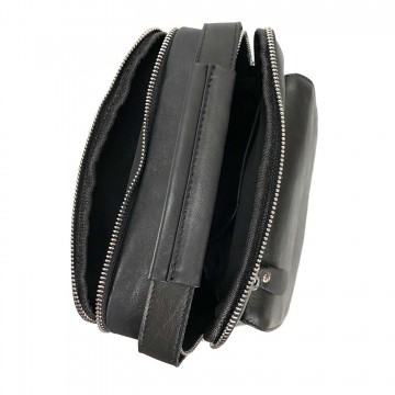 Чоловіча шкіряна сумка Louis через плече чорна фото