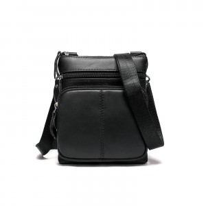 Чоловіча шкіряна сумка-барсетка Wilson через плече чорна