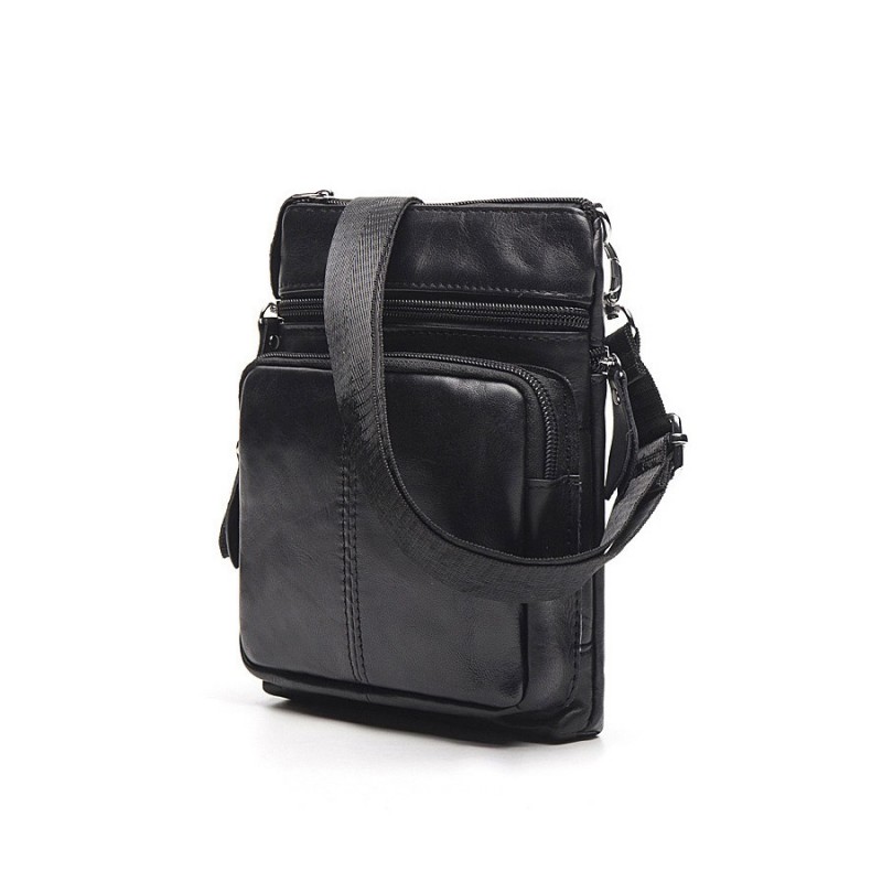 Мужская кожаная сумка-барсетка Wilson через плечо черная - 1 фото