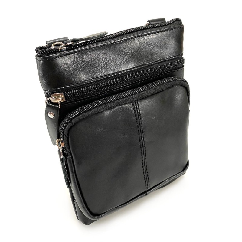 Чоловіча шкіряна сумка-барсетка Wilson через плече чорна - 4 фото