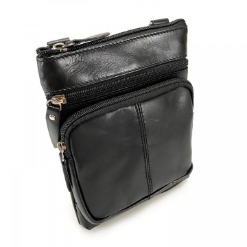 Мужская кожаная сумка-барсетка Wilson через плечо черная фото