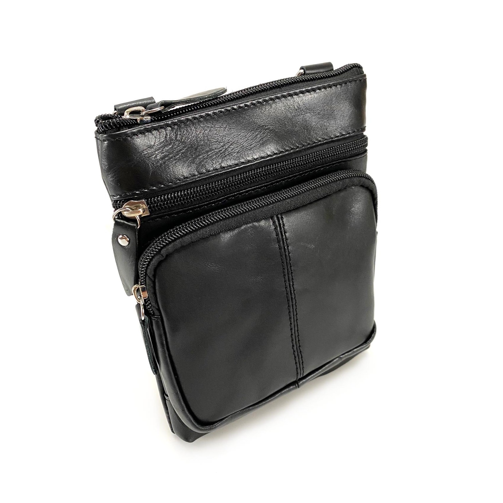 Чоловіча шкіряна сумка-барсетка Wilson через плече чорна