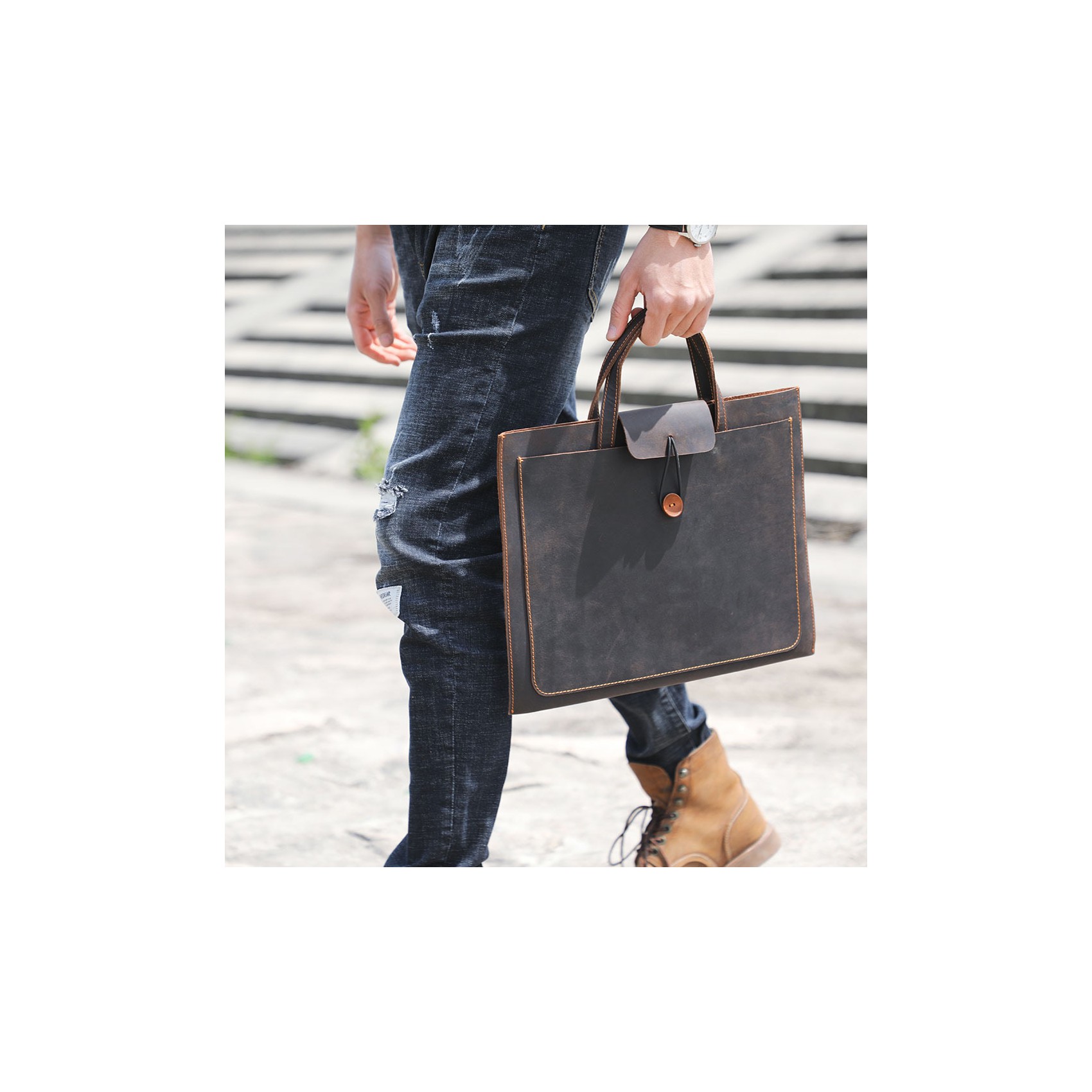 Чоловіча шкіряна сумка для ноутбука Walter темно-коричнева