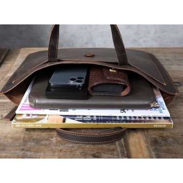 Чоловіча шкіряна сумка для ноутбука Walter темно-коричнева фото