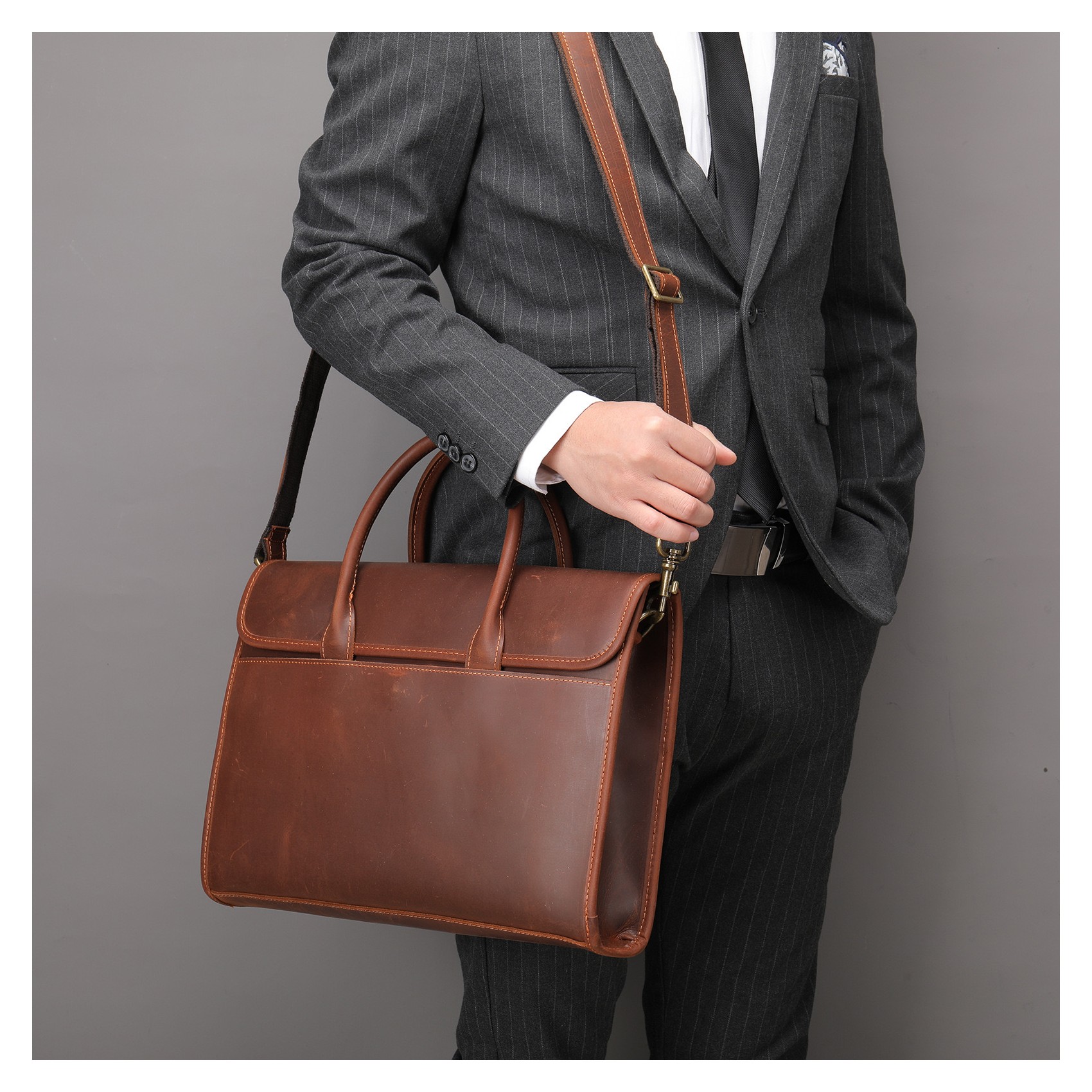 Мужская кожаная сумка для ноутбука Brian коричневая