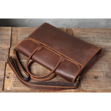 Мужская кожаная сумка для ноутбука Brian коричневая фото