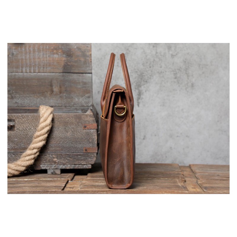 Мужская кожаная сумка для ноутбука Brian коричневая - 4 фото