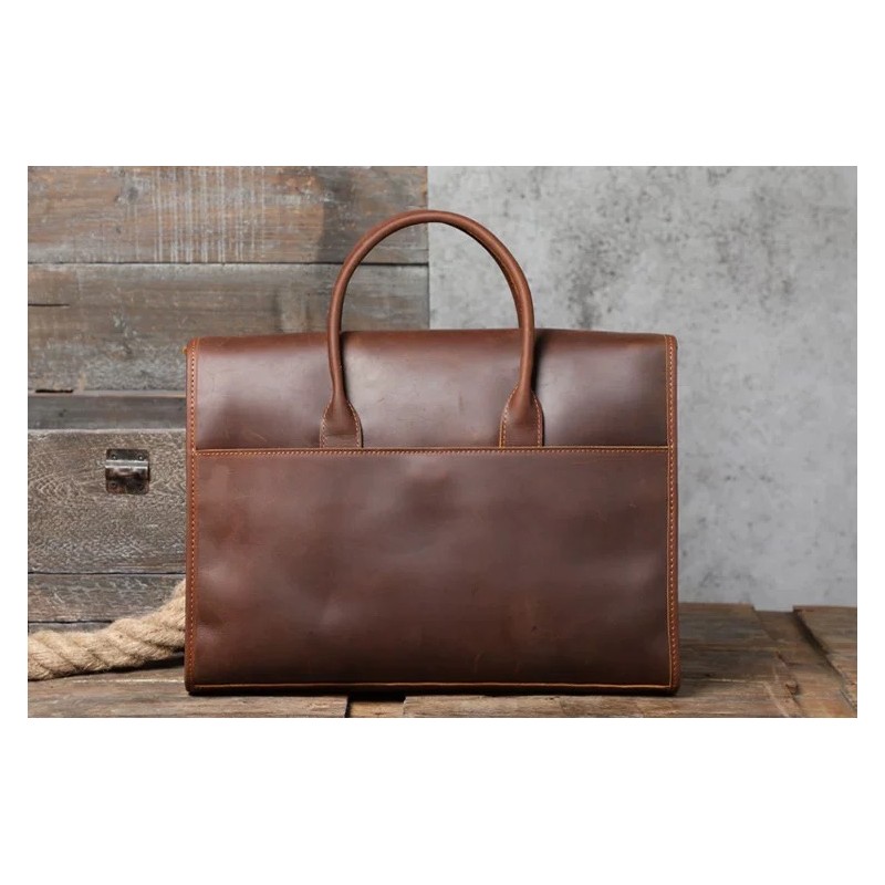 Мужская кожаная сумка для ноутбука Brian коричневая - 5 фото