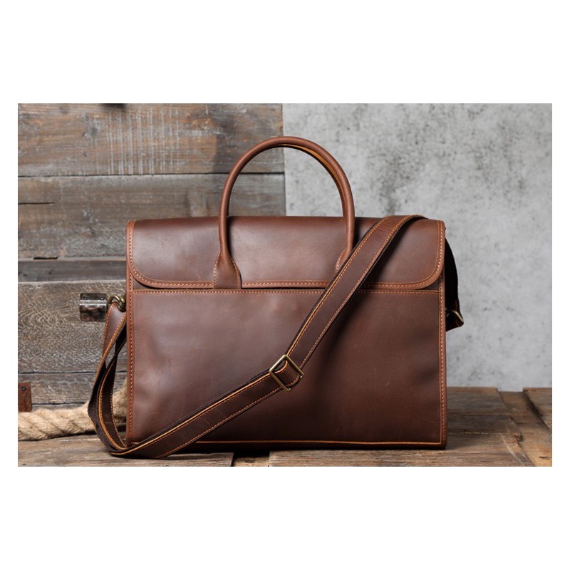 Чоловіча шкіряна сумка для ноутбука Brian коричнева - 6 фото
